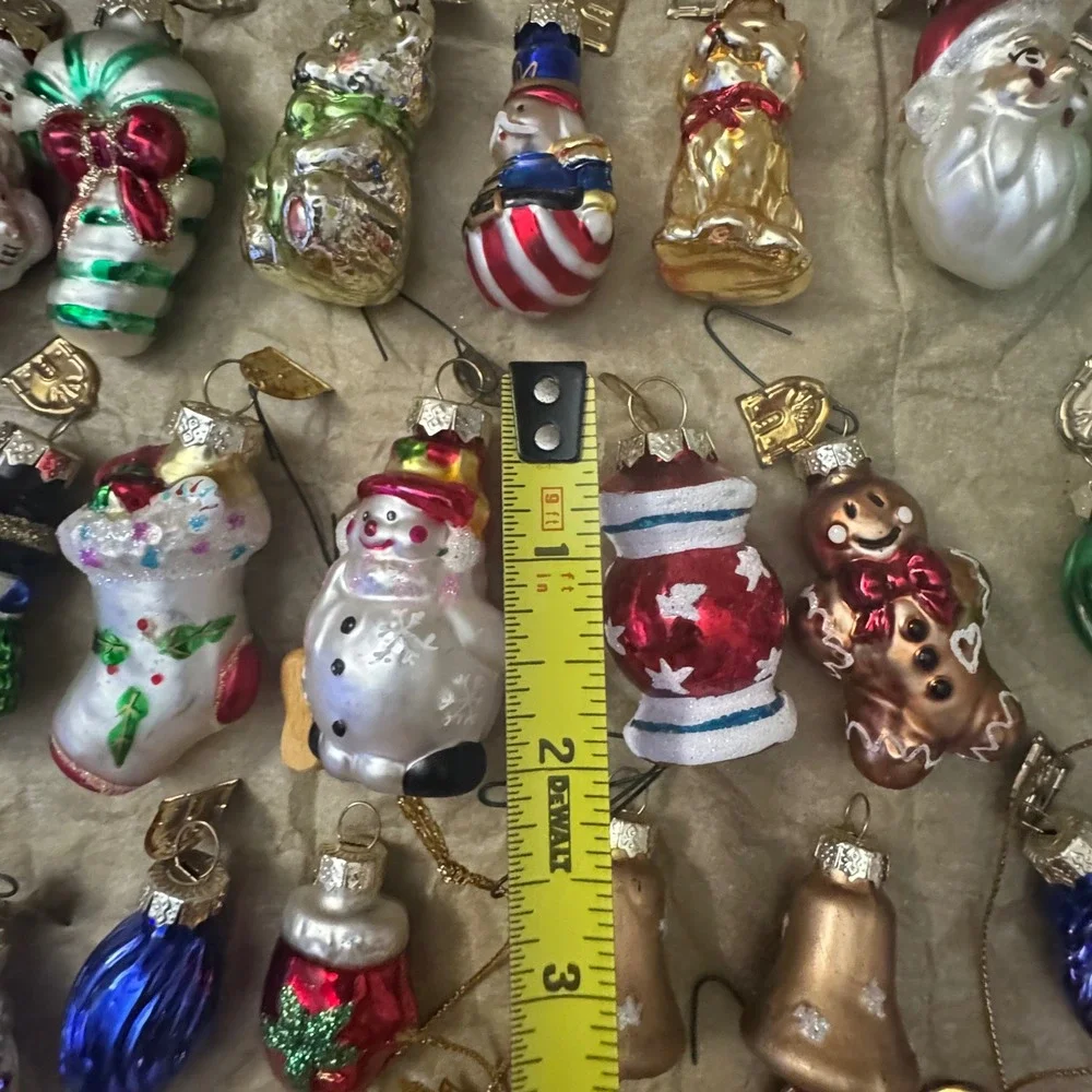 Vintage Style Mini Glass Christmas Ornaments Lot Santa Snowman Baubles 33pc lot